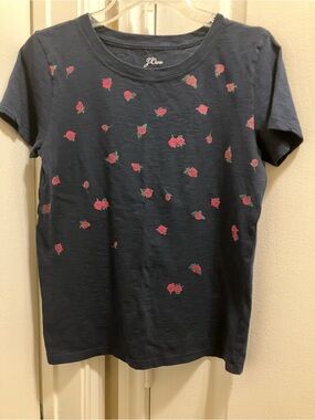J. Crew Navy Tee with Pink Rose Scatter